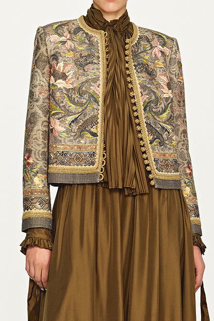 INTO THE EAST 25 Autumn/Winter Tussah Silk Silver Lotus Button Suit Short Jacket ITE-E1DGAW009GR21SU-LV Green